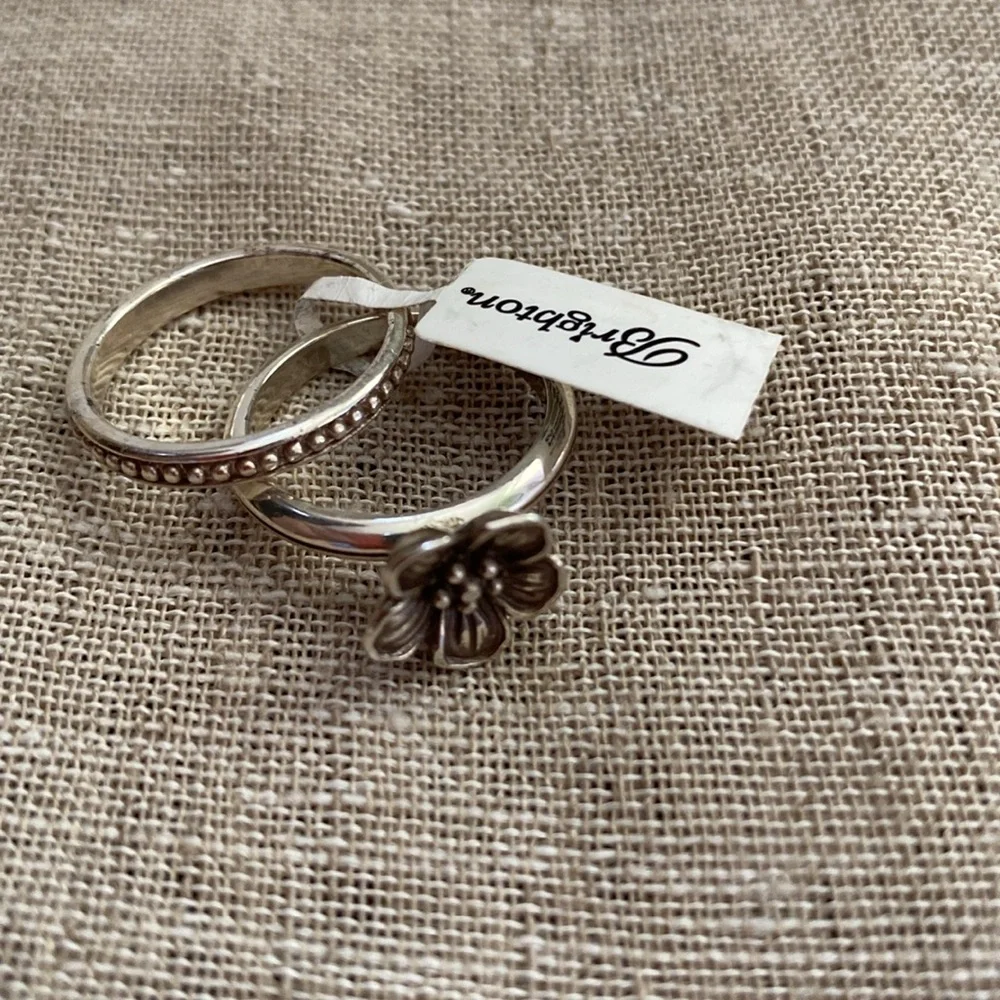 Brighton Silver Artful Floral Ring & stackable band Vintage Design size 7 - Picture 3 of 5